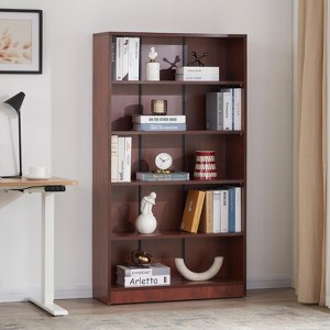 FURNIinspire Decorative Bookshelf 5 Shelf Floor Standing Unit Storage Shelves, Modern Open Bookshelf For Home Office, Brown, 11.6"*33"*60" - 1 of 4