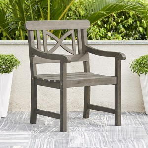 Solhome Stefanos Grey-washed Farmhouse Wood Patio Armchair - 1 of 4