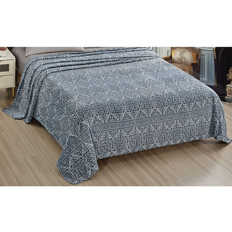Plazatex Luxurious Ultra Soft Lightweight Montgomery Printed Bed Blanket Blue, 2 of 5
