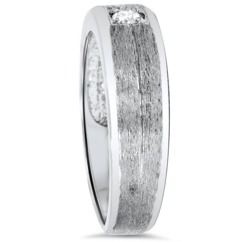 Pompeii3 Mens White Gold Solitaire Brushed Diamond Wedding Ring, 3 of 6