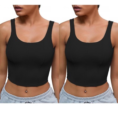 INSPIRE CHIC 2 Pcs Women's U Back Longline Padded Sports Bra Cami Crop Workout Fitness Tank Top with Built-in Bras