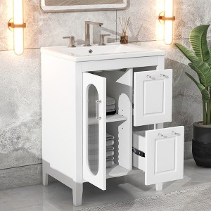 ORRD 24" White Bathroom Vanity with Sink, Solid Wood & MDF Cabinet with 2 Drawers, Door & Adjustable Shelf - 1 of 4