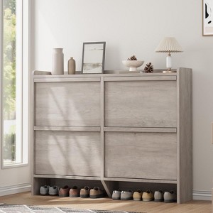 Shoe Cabinet for Entryway, Hidden Shoe Organizer Flip Drawers, Freestanding Wooden Storage Cabinet for Hallway - 1 of 4