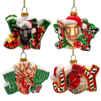 4pc Farm Filled with Joy Set of Glass Christmas Ornaments, Goat, Chicken, Calf and Deer Tree Decorations| OrnamentallyYou