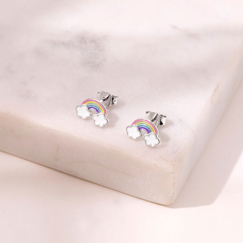 Girls' Whimsical Rainbow Standard Sterling Silver Earrings - In Season Jewelry, 5 of 6