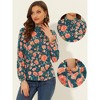 INSPIRE CHIC Women's Vintage Half Placket Long Sleeve Floral Blouse Shirts - 2 of 4