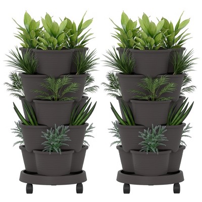 VECELO 5-Tier Vertical Garden Planter, Self Watering Stackable Planter with Wheels for Strawberries, Flowers, Vegetables, Set of 1/2