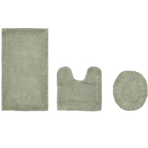 Edge Bath Rug 100% Premium Cotton Ultra-Soft Water Absorbent Tufted Solid Reversible 3 Piece Bathroom Rug Set for Machine Washable Bathmat - 1 of 4