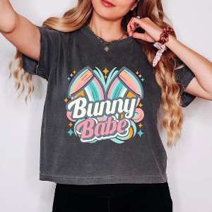 Simply Sage Market Women's Bunny Babe Colorful Ears Short Sleeve Relaxed Fit Cropped Tee - 1 of 4