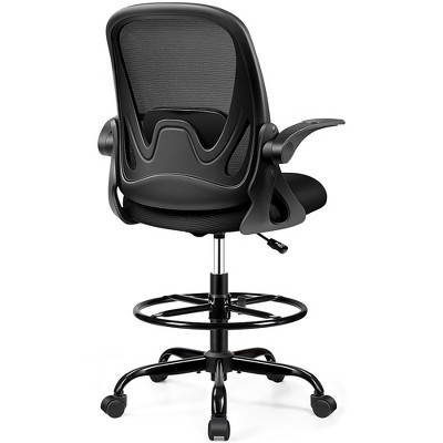 KERDOM Drafting Chair Tall Office Chair with Flip-up Armrests, Adjustable Height, and Enhanced Lumbar Support - Ergonomic Rolling Stool,Black