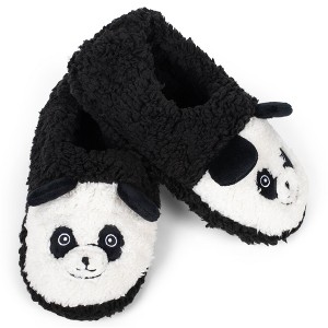 Elanze Designs Panda Black Women's Animal Cozy Plush Lined Non Slip Fuzzy Slipper - Small - 1 of 4