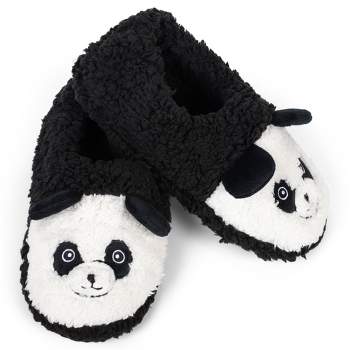 Elanze Designs Panda Black Women's Animal Cozy Plush Lined Non Slip Fuzzy Slipper - Small