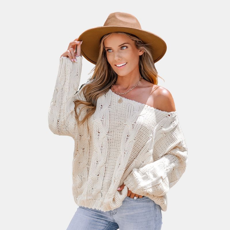 Women's Cable Knit Drop Sleeve Sweater - Cupshe, 1 of 8