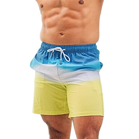 HEAT Swimwear Mens Swim Trunks, Blue Yellow Tie Dye (XXL)