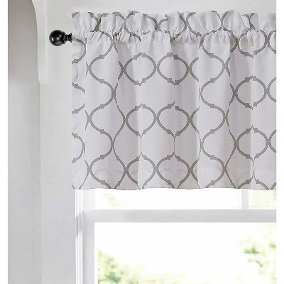 Kate Aurora Shabby Chic White & Gray Trellis Clover Rod Pocket Window Valance - 56 in. W x 15 in. L, White/Gray