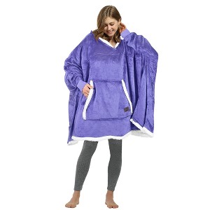 Catalonia Woman Oversized Blanket Hoodie Sweatshirt Cape, Fluffy Soft Fleece Casual Batwing Coat Pullover Blanket, Cozy Gift for Wife Women - 1 of 4