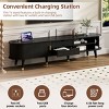 Mid-Century TV Stand for 80 Inch TVs, Media Console with Charging Station, Tambour Sliding Doors, Drawers and Gold Accents-The Pop Home - 2 of 4