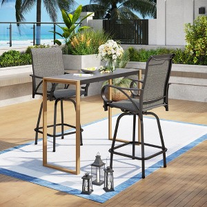 Captiva Designs 3pc Outdoor Dining Rectangle Metal Black Bar Table with U-shaped Legs & Sling Swivel Bar Stools - 1 of 4