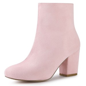 Allegra K Women's Round Toe Side Zipper Block Heel Ankle Boots - 1 of 4
