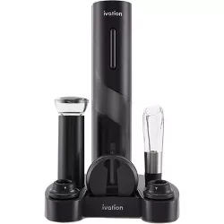 Ivation 7-Piece Wine Gift Set | Wine Accessory Kit with Battery-Operated Automatic Electric Bottle Opener, Wine Aerator Pourer, Wine Preserver Pump, 2 Reusable Cork Stoppers, Foil Cutter & Base Stand