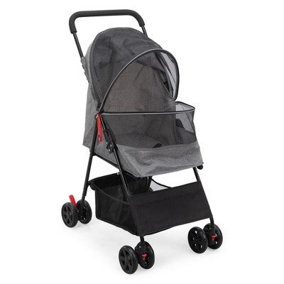 BENCMATE Pet Strollers, One Hand Folding Pet Stroller Easy Assembly Compact Storage And Adjustable Canopy, Gray, 28.30"*18.50"*38.20"