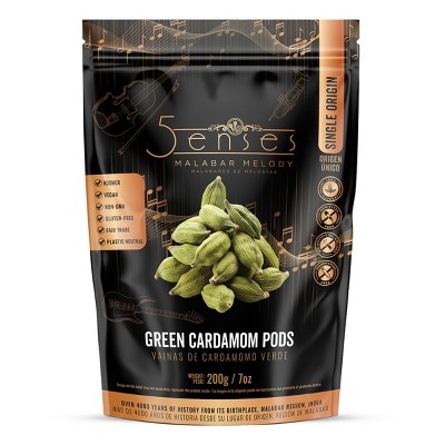 5Senses Green Cardamom Pods | Malabar Melody | Single Origin | Non-GMO, Fairtrade | Resealable Bag