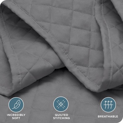 Gray Diamond Stitched Microfiber Twin Coverlet Set