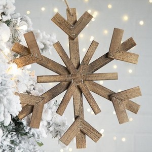 YOOCOZZ  Christmas Party Decoration 2 Set - 17.7" x 17.7" Large Fir Wood Snowflake Ornaments, Hanging Home Decor Accents for Xmas Tree, Wall Art - 1 of 4