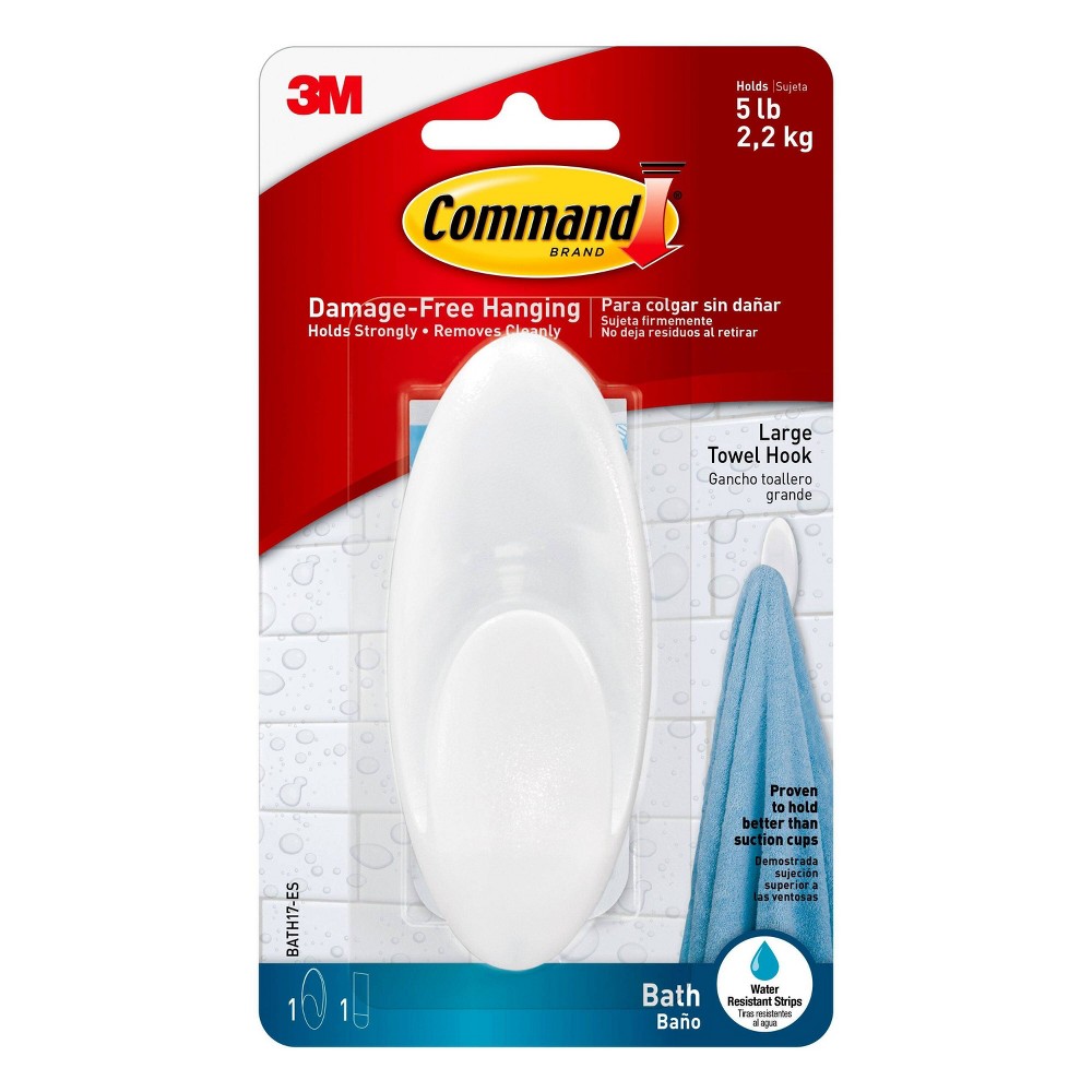 Photos - Other Bathroom Accessories Command 1 Large Strip And Larged Sized Towel Hook with Water Resistant Strips Frosted 