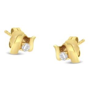 Haus of Brilliance 10K Gold 1/10 Cttw Diamond Espira Swirls Solitaire Push Back Stud Earrings - 1 of 4