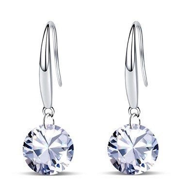 Paaaawaters 14k White Gold Plated 8.5mm Round Cut Pure Brilliance 5A Cubic Zirconia Drop Earrings