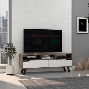 56" Wood TV Stand with Two Drawers, TV Console Table with Three Open Shelves, and Large Top Surface for Living Room and Bedroom - 1 of 4