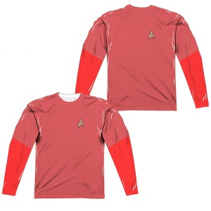 Men's Star Trek Tos Red Shirt Front Back Print Long Sleeve Costume T-Shirt - 1 of 4