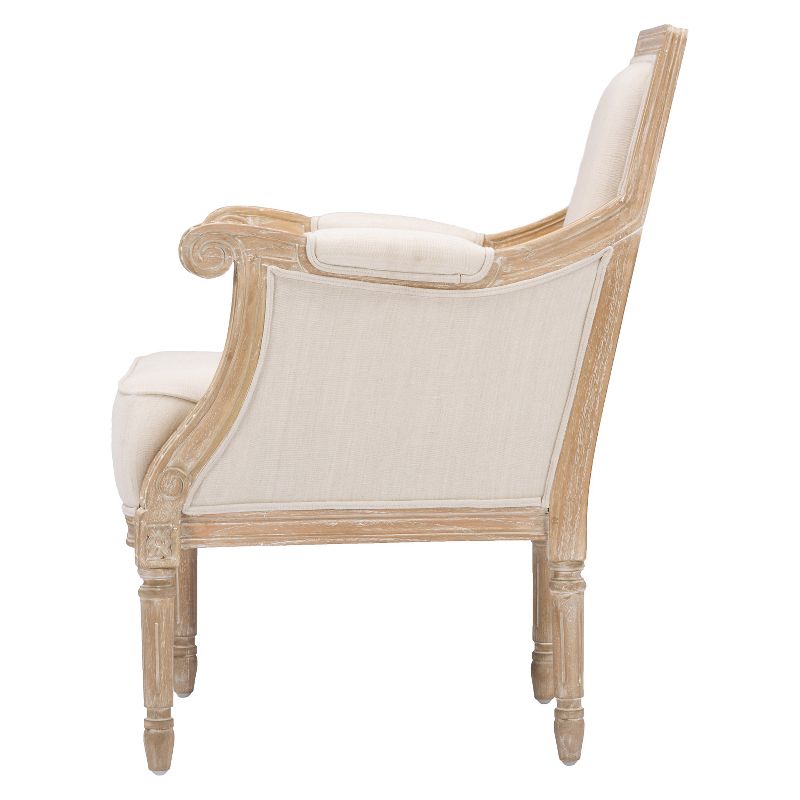 Chavanon Wood & Linen Traditional French Accent Chair Light Beige - Baxton Studio, 5 of 7