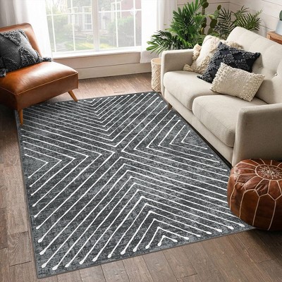 Modern Area Rug Farmhouse Geometric Lines Accent Rug Indoor Washable Rug