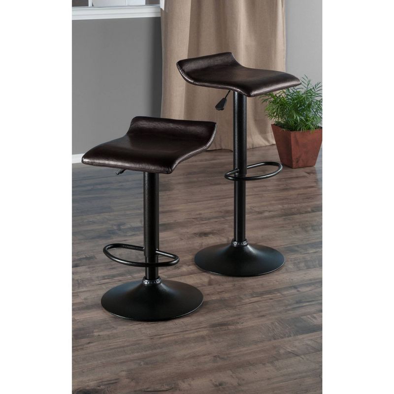 Set of 2 Paris Airlift Adjustable Swivel Stool with Faux Leather Seat and Black Metal Base Espresso/Black - Winsome, 4 of 12
