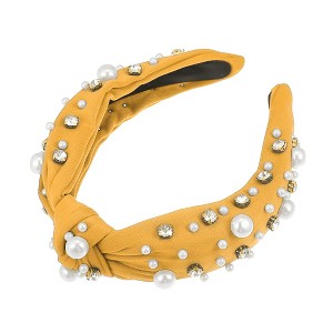 Unique Bargains Women's Knotted Simulated Pearl Rhinestones Headband 1.18" Wide 1Pc - 1 of 4