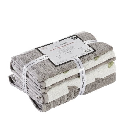 Organic Cotton Floral Jacquard 6-Piece Towel Set in Gray