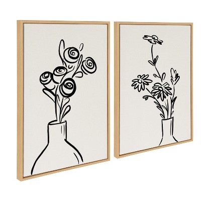 Kate and Laurel Sylvie Still Life Flowers in Vase Framed Canvas Set by The Creative Bunch Studio, 2 Piece 23x33, Natural