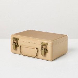 6" Medium Metal Box with Brass Hardware Tan - Hearth & Hand™ with Magnolia - 1 of 4