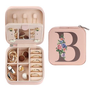 Unique Bargains Portable Mini PU Leather Storage Display Holder Jewelry Box with Mirror for Women - 1 of 4