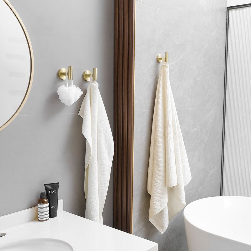BWE 4-Pieces Round Shape J-Hook Robe Towel Hook Wall Mount Bathroom Storage Modern in Brushed Gold, 2 of 8