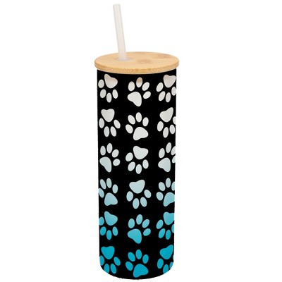 Elanze Designs Reverse Puppy Dog Pawprint Wrap-Around Design 25 Ounce Frosted Gradient Glass On-The-Go Coffee Travel Skinny Tumbler Mug Cup, Bamboo