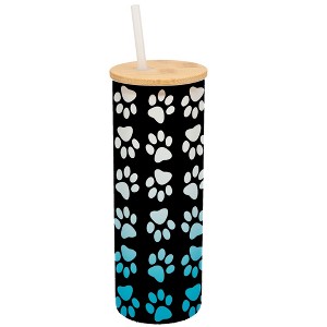Elanze Designs Reverse Puppy Dog Pawprint Wrap-Around Design 25 Ounce Frosted Gradient Glass On-The-Go Coffee Travel Skinny Tumbler Mug Cup, Bamboo - 1 of 1