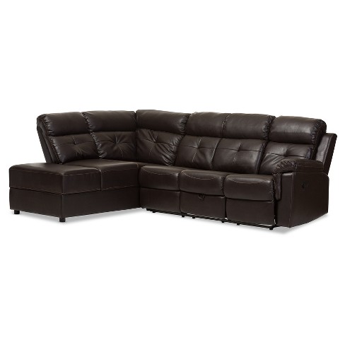 2pc Roland Modern And Contemporary Faux, 2 Piece Leather Sectional With Recliner
