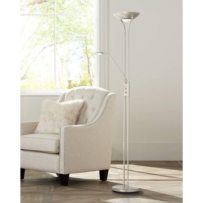 Adjustable Brushed Nickel Torchiere Floor Lamp with White Diffuser
