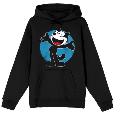 Felix Happy to See You, Blue Circle background on Black Adult Hoodie