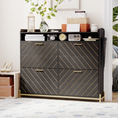 ZHUTA Shoe Cabinet for Entryway,Slim Hidden Shoe Cabinet Storage with 4 Flip Drawer,Large Shoe Rack Organizer Cabinet with Open Storage Shelf