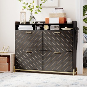 ZHUTA Shoe Cabinet for Entryway,Slim Hidden Shoe Cabinet Storage with 4 Flip Drawer,Large Shoe Rack Organizer Cabinet with Open Storage Shelf - 1 of 4