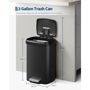 13 Gal / 50L Large Plastic Trash Can for Kitchen, Step-On with Soft Close Lid, Liner Rim, Rustproof Garbage Bin, Rear Handle, Matte Black - 1 of 4